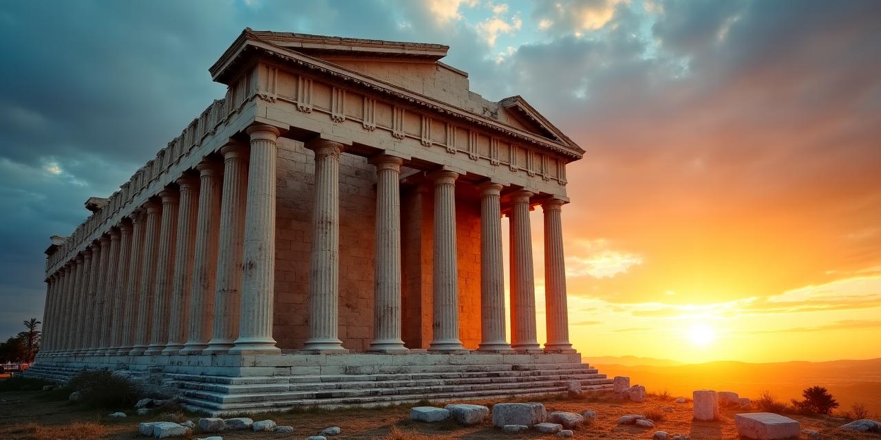 Antico tempio romano al tramonto